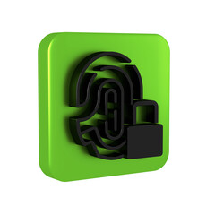 Aufkleber - Black Fingerprint with lock icon isolated on transparent background. ID app icon. Identification sign. Touch id. Green square button.
