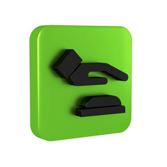 Aufkleber - Black Palm print recognition icon isolated on transparent background. Biometric hand scan. Fingerprint identification. System recognition and verification. Green square button.