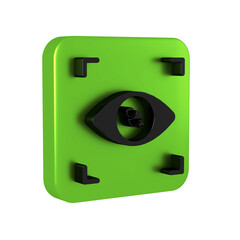 Aufkleber - Black Eye scan icon isolated on transparent background. Scanning eye. Security check symbol. Cyber eye sign. Green square button.
