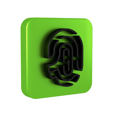 Aufkleber - Black Fingerprint icon isolated on transparent background. ID app icon. Identification sign. Touch id. Green square button.
