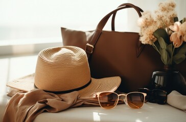 Wall Mural - hat, sunnies, bag and sweater sit next to one another