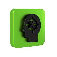 Poster - Black Finding a problem in psychology icon isolated on transparent background. Green square button.