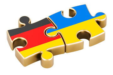 Poster - Ukraine and Germany puzzles from flags, relation concept. 3D rendering isolated on transparent background
