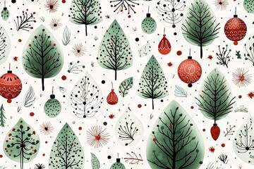  Abstract scrapbooking festive holiday doodle backdrop with diverse christmas ornaments, decorations. Seamless background wallpaper. Great as luxury postcard.