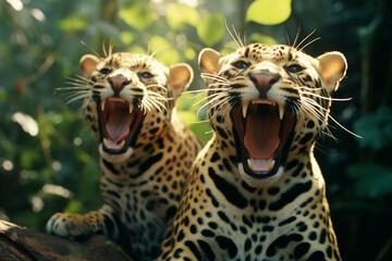 Poster - A comical depiction of jaguars engaged in a joyful jig, ready to bring an energetic and amusing vibe to various design concepts.