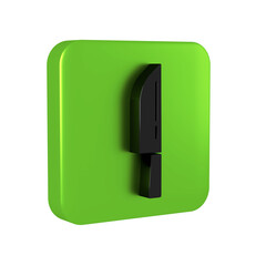 Poster - Black Knife icon isolated on transparent background. Cutlery symbol. Happy Halloween party. Green square button.