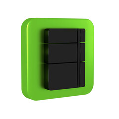 Poster - Black Sketchbook or album icon isolated on transparent background. Green square button.