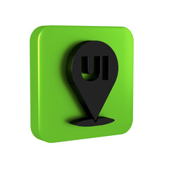 Poster - Black UI or UX design icon isolated on transparent background. Green square button.