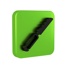 Poster - Black Bread knife icon isolated on transparent background. Cutlery symbol. Green square button.