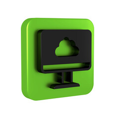 Poster - Black Cloud technology data transfer and storage icon isolated on transparent background. Green square button.