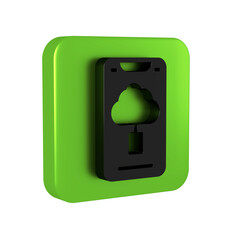 Poster - Black Cloud technology data transfer and storage icon isolated on transparent background. Green square button.