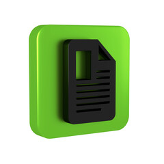 Poster - Black File document icon isolated on transparent background. Checklist icon. Business concept. Green square button.