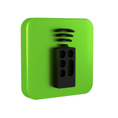 Poster - Black Remote control icon isolated on transparent background. Green square button.