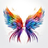 Fototapeta Motyle - Wings full of colour, rainbow, butterfly, angel, on a white background, isolated, generative ai