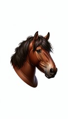  Brown Stallion with a Majestic Mane on a White Background