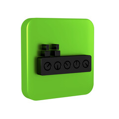 Poster - Black Sound mixer controller icon isolated on transparent background. Dj equipment slider buttons. Mixing console. Green square button.