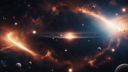 background with stars wide panel of outer space with many different stars, planets and cloud formati