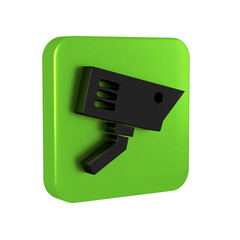 Poster - Black Security camera icon isolated on transparent background. Green square button.