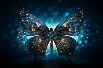 Poster - Interactive Information technology butterfly. Internet economy. Generate Ai