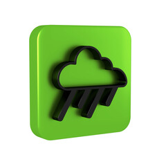 Canvas Print - Black Cloud with rain icon isolated on transparent background. Rain cloud precipitation with rain drops. Green square button.