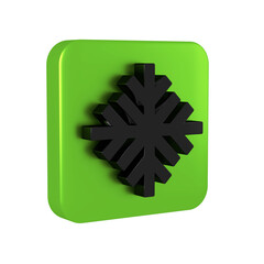 Poster - Black Snowflake icon isolated on transparent background. Green square button.