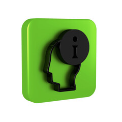 Poster - Black Information icon isolated on transparent background. Green square button.