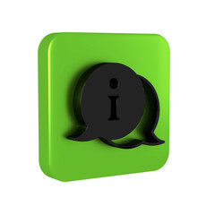 Poster - Black Information icon isolated on transparent background. Green square button.