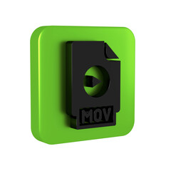 Poster - Black MOV file document. Download mov button icon isolated on transparent background. MOV file symbol. Audio and video collection. Green square button.