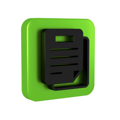 Poster - Black Document icon isolated on transparent background. File icon. Checklist icon. Business concept. Green square button.