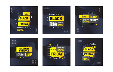 Wall Mural - black friday social media post set template design. vector illustration