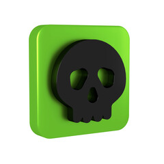 Wall Mural - Black Skull icon isolated on transparent background. Happy Halloween party. Green square button.