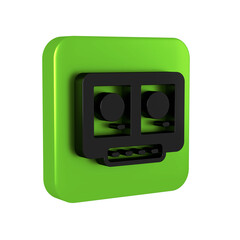 Poster - Black DJ remote for playing and mixing music icon isolated on transparent background. DJ mixer complete with vinyl player and remote control. Green square button.