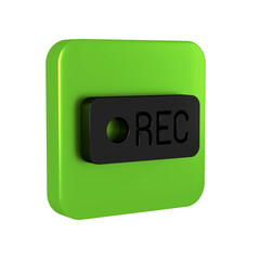 Wall Mural - Black Record button icon isolated on transparent background. Rec button. Green square button.