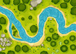 © the8monkey - Top view river landscape. Summer beautiful valley, scenic picturesque natural stream. River with trees on shore. Landscape with winding river.  illustration