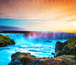 Exciting beautiful landscape with one of the most spectacular waterfalls in Iceland Godafoss on the river Skjalfandafljot. Exotic countries. Amazing places. (Meditation, antistress - concept).