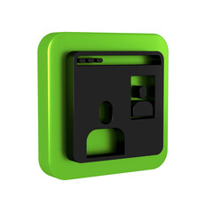 Poster - Black Video chat conference icon isolated on transparent background. Computer with video chat interface active session on screen. Green square button.