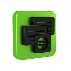 Poster - Black New chat messages notification on laptop icon isolated on transparent background. Smartphone chatting sms messages speech bubbles. Green square button.