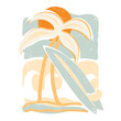© sumonsharif - Art of summer beach vector, surfboard is tropical, Long beach, summer vibes hand draw, summer slogan with beach illustration, Hawaii, Aloha surf typograph. Summer good vibes palm tree vector print art
