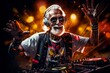 Lively Dj old man party dancing people club. Fun show. Generate Ai