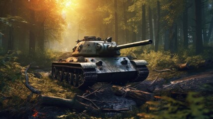 Wall Mural - Tanks in the forest. Military Concept. War Concept. Battlefield.