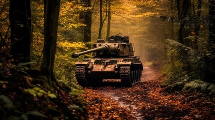 Wall Mural - Old military tank in the forest. Selective focus. Toned. Military Concept. War Concept. Battlefield.
