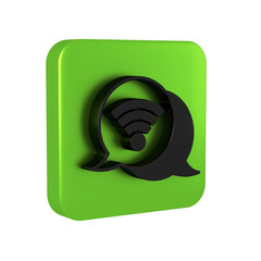 Poster - Black Wi-Fi wireless internet network symbol icon isolated on transparent background. Green square button.