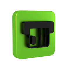 Poster - Black Credit card inserted in card reader icon isolated on transparent background. ATM cash machine. Green square button.