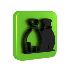 Poster - Black Garbage bag icon isolated on transparent background. Green square button.