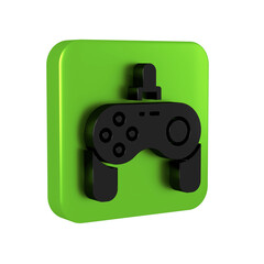 Poster - Black Gamepad icon isolated on transparent background. Game controller. Green square button.