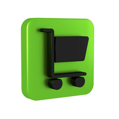 Wall Mural - Black Shopping cart icon isolated on transparent background. Online buying concept. Delivery service sign. Supermarket basket symbol. Green square button.