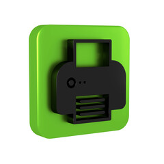 Poster - Black Printer icon isolated on transparent background. Green square button.