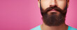 Close-up of male face with groomed stylish beard and mustache isolated on a colored background with copy space, barbershop banner template.