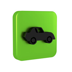 Wall Mural - Black Car icon isolated on transparent background. Green square button.