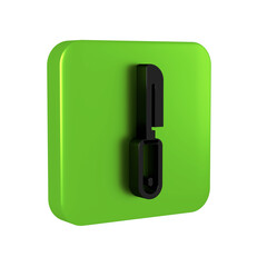 Poster - Black Knife icon isolated on transparent background. Cutlery symbol. Green square button.